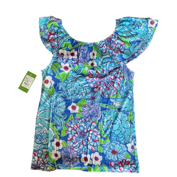 NWT Lilly Pulitzer Wynne Top Worth Blue May Flowers Medium Style 13880 - Picture 2 of 7